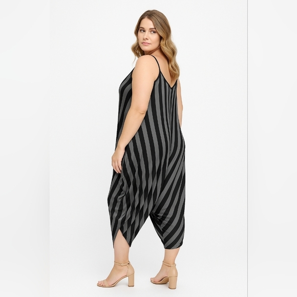 Canari Plus Size Black Jade Striped Harem Jumpsuit Romper 3x - Picture 2 of 11